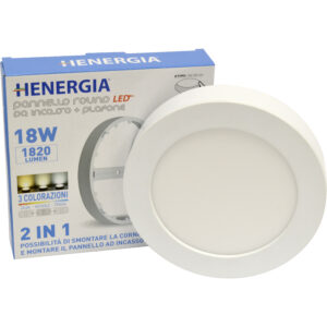 MINI PANNELLO ROUND LED 18W 1820LM 3CCT TONDO LUCE CALDA NATURALE E FREDDA 2in1 MONTAGGIO A PLAFONE e INCASSO MATERIALE PC IGNIFUGO DIMENSIONI 170xH30mm FORO 150-160mm COLORE BIANCO RA>80 DF 0.7 BEAM ANGLE 120 170-260V DRIVER INTERNO DOB IC IP20 F . DOPPIA FUNZIONE: POSSIBILITA DI SMONTARE LA CORNICE E MONTARE IL PANNELLO A INCASSO HG875